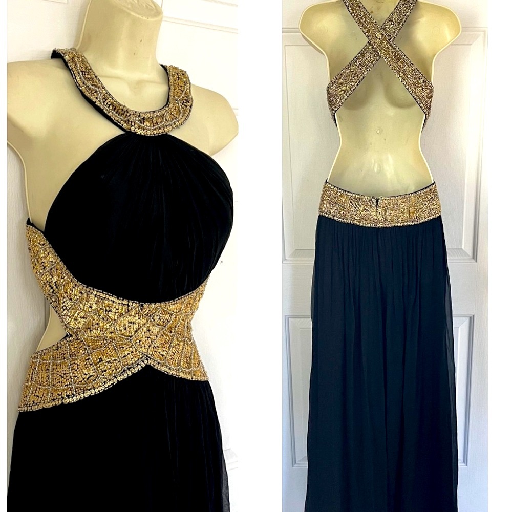 Vintage 90’s BASIX Black Label 100% Silk Halter Gown 4